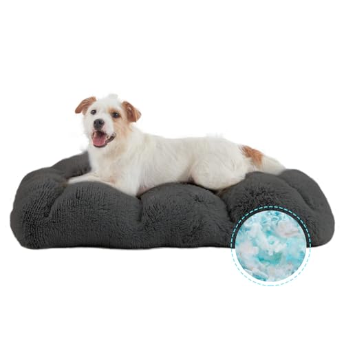 Kudoggy Geschreddertes Memory-Foam-Pad für Katzen- und Hundekäfige, warmes Plüsch-Kunstfell, Hundebett für kleine Hunde, beruhigendes Anti-Angst-Haustierbett für Kiste, waschbar, weiche Hundebox-Matte von Kudoggy