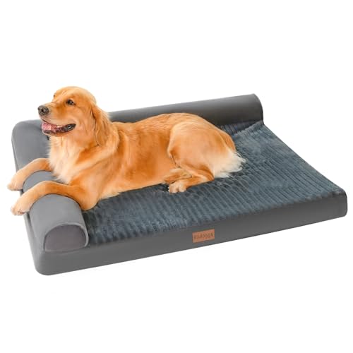 Kudoggy X-Large Hundebett, orthopädische Hundebetten für große Hunde, Hundesofabett mit L-förmiger Nackenrolle, Memory-Schaum-Hundebett mit wasserdichtem Futter und waschbarem Bezug, 104,1 x 76,2 cm, von Kudoggy