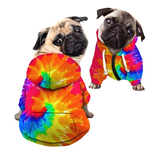 Kuiaobaty Farbige Batik-Kunst-Kapuzenpullover für Hunde, weicher Einteiler, Hippie-Welpe, Spielkleidung, Hunde-Kapuzenpullover für kleine Hunde von Kuiaobaty