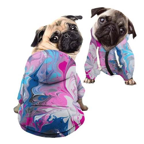 Kuiaobaty Flüssige Farbe Blau Rosa Hund Hoodies Reißverschluss Tuch Outfits für kleine Hunde Katzen, Hunde-Sweatshirt Welpenpullover mit Kapuze von Kuiaobaty