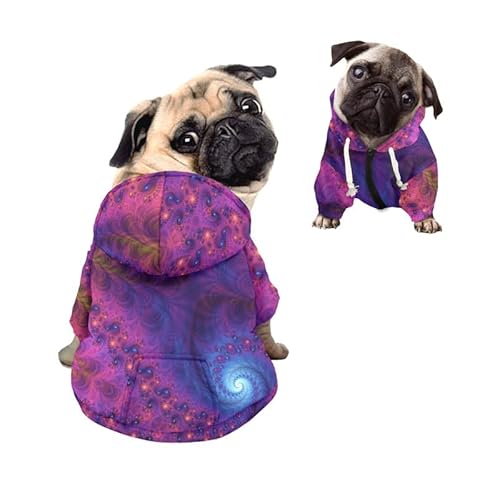 Kuiaobaty Fractal Spirale Farbe Kleine Hund Hoodie Atmungsaktiv Reißverschluss Hundemantel mit Tasche, Abstrakt Lila Blau Weich Welpen Hoodie Haustier Kleidung von Kuiaobaty