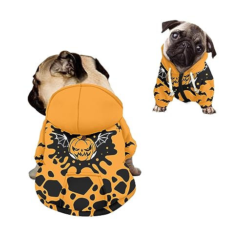 Kuiaobaty Halloween-Kürbis-Hunde-Kapuzenpullover mit Reißverschluss, gruseliges Halloween-Fledermaus-Kostüm für kleine Hunde, schwarze Punkte, Welpenpullover von Kuiaobaty