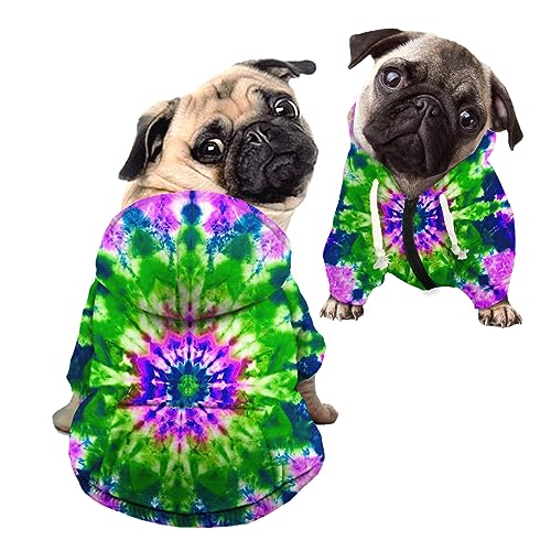 Kuiaobaty Hippie Tie Dye Hund Hoodies Kleidung Haustier Katze Herbst Warme Hoodies, Lila Grün Farbe Kunst Welpe Hund Sweatshirt, Hundekleidung von Kuiaobaty