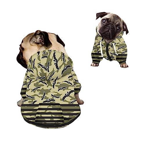 Kuiaobaty Hunde-Kapuzenpullover für kleine Hunde, mit Fledermaus-Aufdruck, für mittelgroße und große Hunde, Camouflage, Grün von Kuiaobaty