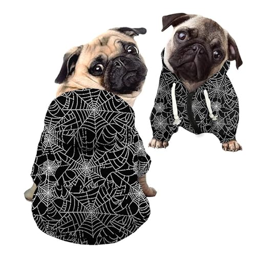 Kuiaobaty Hunde-Kapuzenpullover mit Spinnennetz-Muster, Reißverschluss, schwarz, Halloween-Kostüm, kurzärmelig, für kleine und mittelgroße Hunde von Kuiaobaty