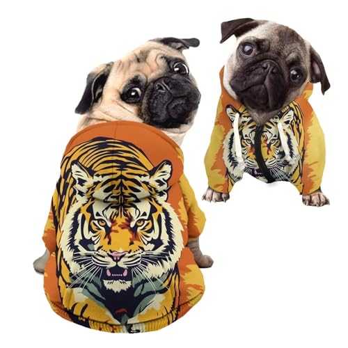 Kuiaobaty Hunde-Kapuzenpullover mit Tiger-Druck, Reißverschluss, atmungsaktiv, kurzärmelig, für kleine und mittelgroße Hunde von Kuiaobaty