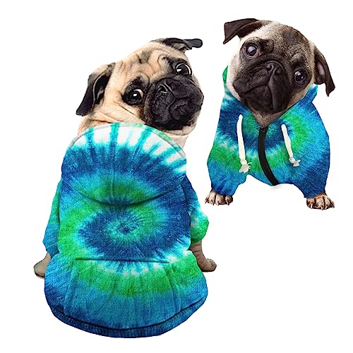 Kuiaobaty Hundepullover Komfort Hund Hoodies Blau Grün Spirale Druck Haustier Kleidung Hippie Art Stretchy Hund Spielkleidung Onesie für kleine Hunde von Kuiaobaty