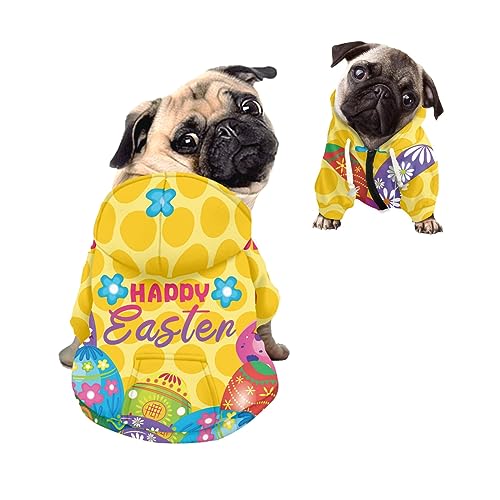 Kuiaobaty Hundepullover mit Aufschrift "Happy Easter Day", gelber Welpen-Kapuzenpullover, Ostereier-Reißverschluss, Haustier-Sweatshirt Kuiaobaty Hundepullover mit Aufschrift "Happy Easter Day", gelber Welpen-Kapuzenpullover, Ostereier-Reißverschluss, Haustier-Sweatshirt von Kuiaobaty