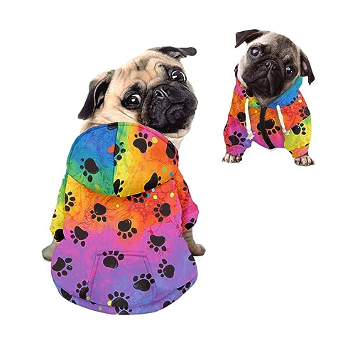 Kuiaobaty Hundepullover mit Kapuze in Regenbogenfarben, niedlicher Hundepfoten-Kapuzenpullover, bunte Farbverläufe, Einteiler für kleine Hunde Kuiaobaty Hundepullover mit Kapuze in Regenbogenfarben, niedlicher Hundepfoten-Kapuzenpullover, bunte Farbverläufe, Einteiler für kleine Hunde von Kuiaobaty