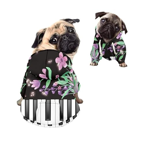 Kuiaobaty Klavierblumen Drucken Hoodies Mantel Pullover für kleine Hunde Katzen Kleidung, Musik Muster Hund Sweatshirt Welpen Doggie Kapuzenmantel Jacke von Kuiaobaty
