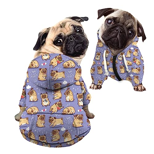 Kuiaobaty Niedlicher Mops-Welpen-Druck Hund Hoodie Doggy Shirt Kleidung Outfits, Kawaii Cartoon Hund Pullover Blau Outdoor Pullover für Haustiere Kuiaobaty Niedlicher Mops-Welpen-Druck Hund Hoodie Doggy Shirt Kleidung Outfits, Kawaii Cartoon Hund Pullover Blau Outdoor Pullover für Haustiere von Kuiaobaty