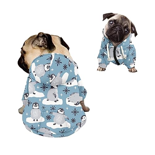 Kuiaobaty Niedlicher Pinguin-Druck mit Kapuze Hundekleidung Sweatshirt Weiche Hund Onesie Pullover, Cartoon Pinguin Vögel Hund Hoodies für kleine Hunde von Kuiaobaty