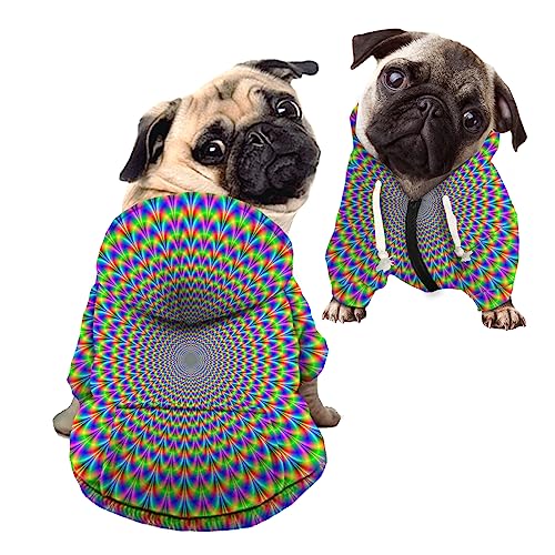 Kuiaobaty Optische Täuschung Kunst Hoodies Mantel Pullover für kleine Hunde Katzen Kleidung, abstrakte Farbe Hund Sweatshirt Doggie Kapuzenmantel Jacke von Kuiaobaty