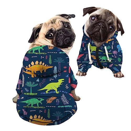 Kuiaobaty Süßer Dinosaurier-Druck für kleine Hunde, Haustier-Sweatshirt, Cartoon-Dino-Hunde-Kapuzenpullover, Outfits für mittelgroße und große Hunde von Kuiaobaty