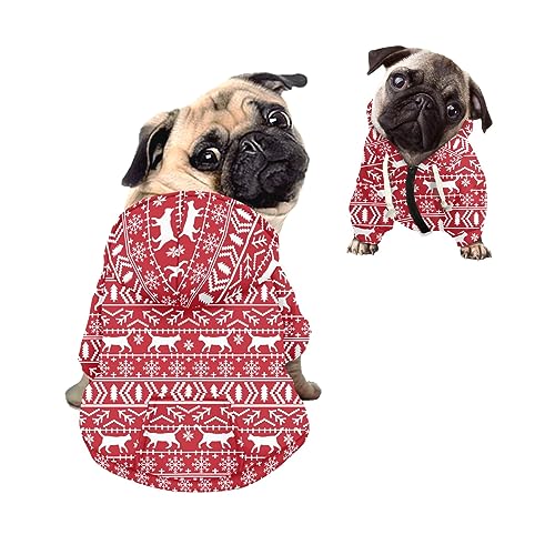 Kuiaobaty Xmas Kitty Muster Hund Hoodie Weihnachten Schneeflocke Haustier Sweatshirt Kostüm Rot Dehnbar Haustier Welpen Hoodies für Klein Mittel von Kuiaobaty