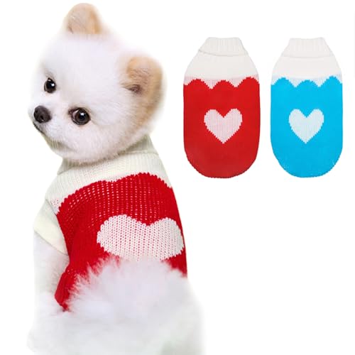 2 Pack Hund Strickpullover Welpen Warme Pullover, Weicher Rollkragen Hund Sweatshirt für Kleine Hunde Junge Mädchen, Haustier Pullover Jumper für Hunde Katzen (Herz-XXL) von Kukaster Pet