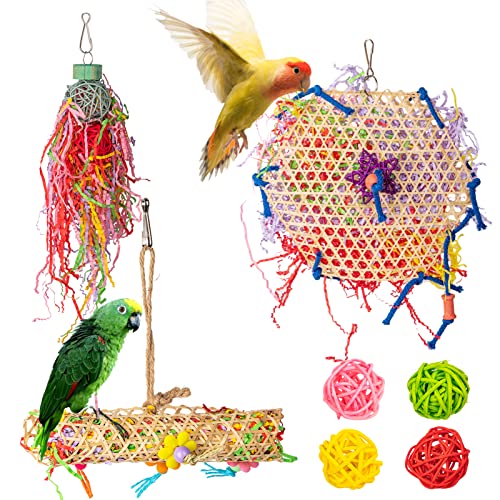 Bird Parrot Shredder Toys Set Colorful Bird Chewing Toys Futtersuche Shredder Toy Parrots Cage Accessories Hanging Toys for Small Lovebird Cockatiel Conures Parakeets Budgie (NWJ001-hexagon) von Kukaster Pet