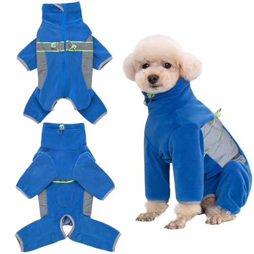 Fleece-Einteiler, Hunde-Pyjama, Chirurgie-Genesungsanzug für Welpen, kleine Hunde, warmer Mantel für männliche und weibliche Hunde, Blau, Größe S von Kukaster Pet