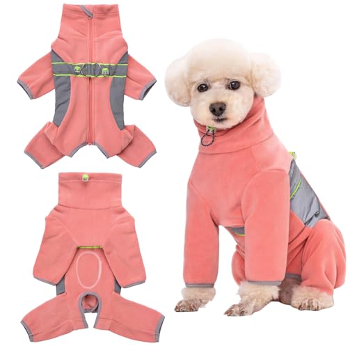 Fleece-Einteiler, Hunde-Pyjama, Chirurgie-Genesungsanzug für Welpen, kleine Hunde, warmer Mantel für männliche und weibliche Hunde, Dunkelrosa, Größe S von Kukaster Pet