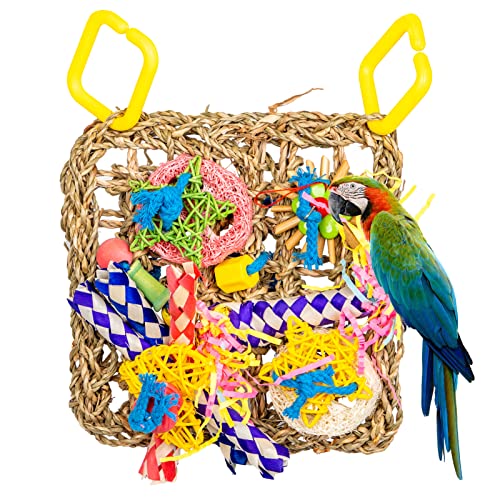 Kukaster Pet Bird Foraging Wall Toy, Straw Braid Rope Net Hanging Climbing Hammock Mat with Colorful Chewing Toys Bird Climbing Net Bird Toys for Lovebirds Parakeets Finch Conure Budgie (NPPW001-C) von Kukaster Pet