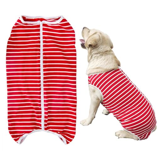 Kukaster Pet Hundebody Nach Op Kastration Hündin Rüde Wundschutzanzüge für Hund, Reißverschluss-Design für Haarausfall, Allergien, Rasur, Rot Weiß 4XL von Kukaster Pet