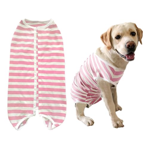 Kukaster Pet Hundebody Nach Op Kastration Hündin Rüde Wundschutzanzüge für Hund, Reißverschluss-Design für Haarausfall, Allergien, Rasur Rosa Weiß 2XL von Kukaster Pet