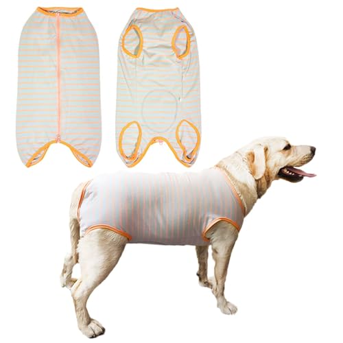 Kukaster Pet Hundebody Nach Op Kastration Hündin Rüde Wundschutzanzüge für Hund, Reißverschluss-Design für Haarausfall Allergien Rasur Orange Grau 2XL von Kukaster Pet