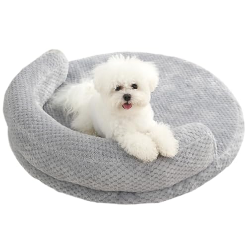 Kulamo Katzenbett, Hundebett, Plüsch Katzenkissen, Katzenkörbchen mit Seitenkissen, Katzensofa Durchmesser 60cm Geeignet Kleinen Hunde/Katze/Hasen, Gray von Kulamo