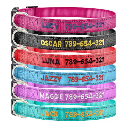 Kuley Personalisierbares Hundehalsband, reflektierend, Bestickt mit Namen und Telefonnummer für XS, kleine, mittelgroße und große Hunde von Kuley