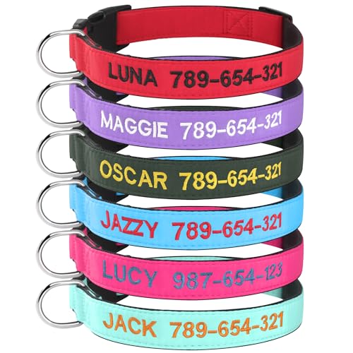 Kuley Personalisiertes Hundehalsband, personalisierbar, mit Namen und Telefonnummer bestickt, für XS, S, M, L, Jungen, Mädchen, Hunde von Kuley