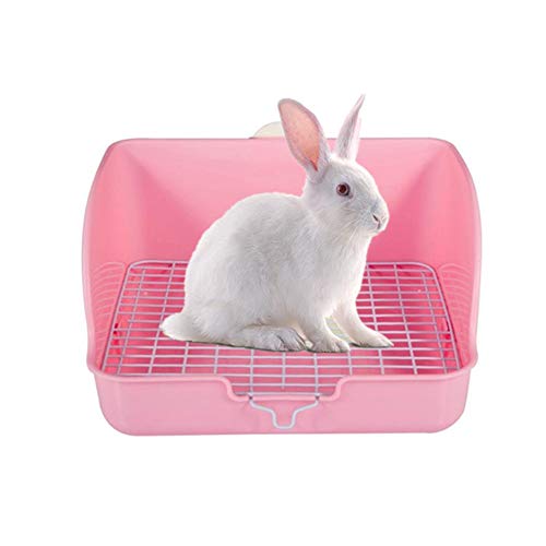 Hasentoilette Hamster Sandbad Kaninchen Toilette Quadratische Toilette Drahtboden-Urinal Anti-Ausguss-HäSchentöPfchen pink von KunLS