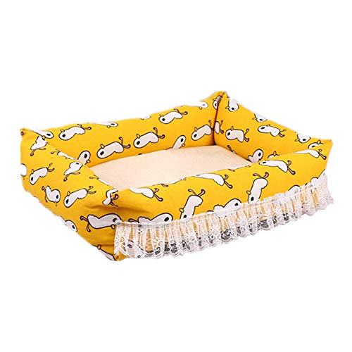 Hunde Bett Deluxe Haustierbett Hundebetten Summer Breathable Ice Pad HundehüTte Prinzessin Spitzennest Hund Liefert Matte Matte Small,Yellow von KunLS