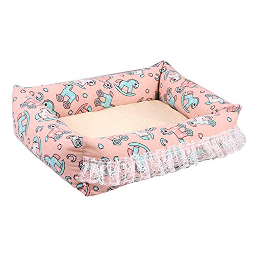 Hunde Bett Deluxe Haustierbett Hundebetten Summer Breathable Ice Pad HundehüTte Prinzessin Spitzennest Hund Liefert Matte Matte Small,pink von KunLS