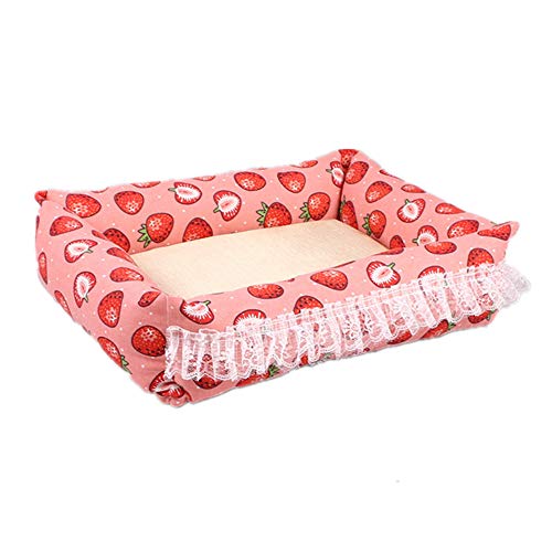 Hunde Bett Deluxe Haustierbett Hundebetten Summer Breathable Ice Pad HundehüTte Prinzessin Spitzennest Hund Liefert Matte Matte Small,red von KunLS