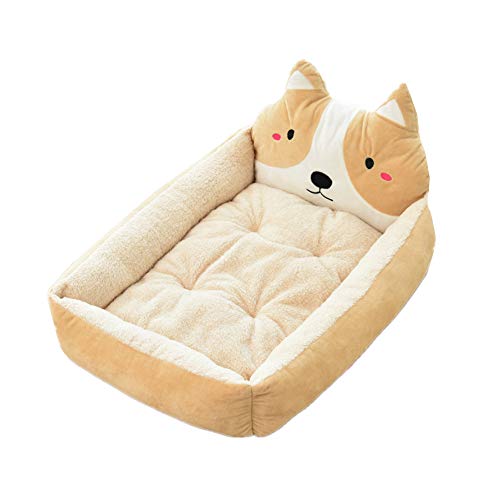 Katze Kissen Hunde Bett Hundesofa Deluxe Haustierbett Flauschig Und Bequem Cartoon Haustierhaus Warmes Haustiernest 50,beige von KunLS