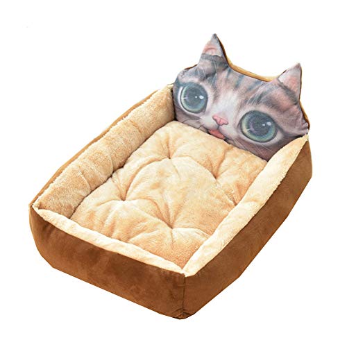 Katze Kissen Hunde Bett Hundesofa Deluxe Haustierbett Flauschig Und Bequem Cartoon Haustierhaus Warmes Haustiernest 60,Brown von KunLS