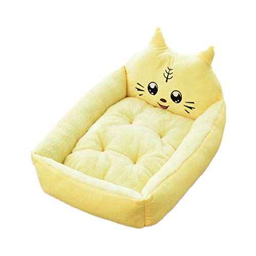 Katze Kissen Hunde Bett Hundesofa Deluxe Haustierbett Flauschig Und Bequem Cartoon Haustierhaus Warmes Haustiernest 60,Yellow von KunLS