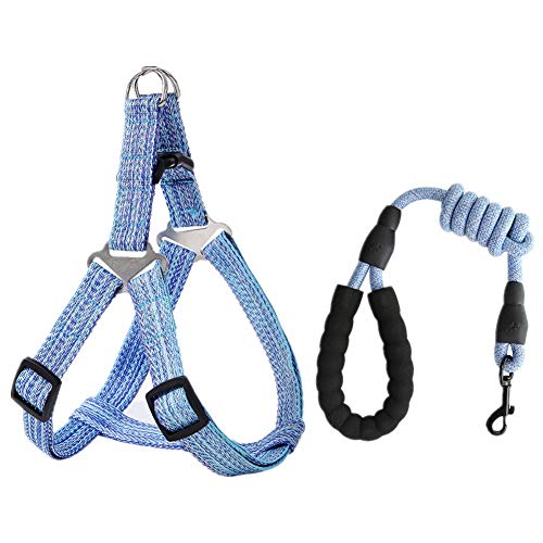 Laufleine FüR Hunde Hundeleine Leder Haustier Brust RüCken Traktionsseil Set Verstellbare Hundeleine Leine Hund 40,Blue von KunLS