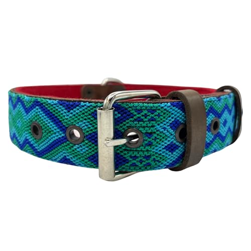 Kunalini - Hundehalsband aus Leder - Chiapas (Grün/Blau) (21-26 cm (XS)) von Kunalini