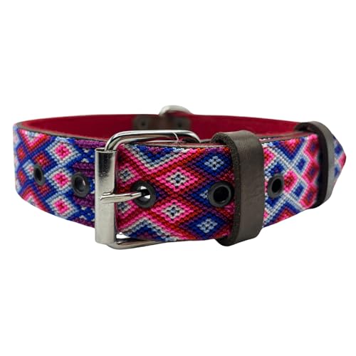 Kunalini - Hundehalsband aus Leder - Merida (Pink/Blau) (29-36 cm (S)) von Kunalini