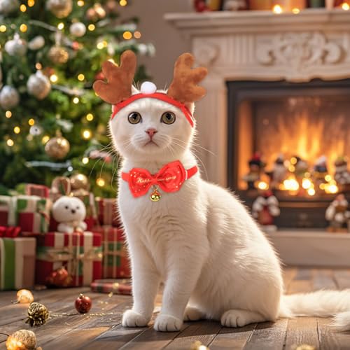 Hunde Weihnachtskostüm, Hundebekleidung & Zubehör mit Hund Fliege und Mütze für Hunde, Katzen Weihnachtskostüm Hund Katze Party Cosplay Supplies von Kungfu Mall