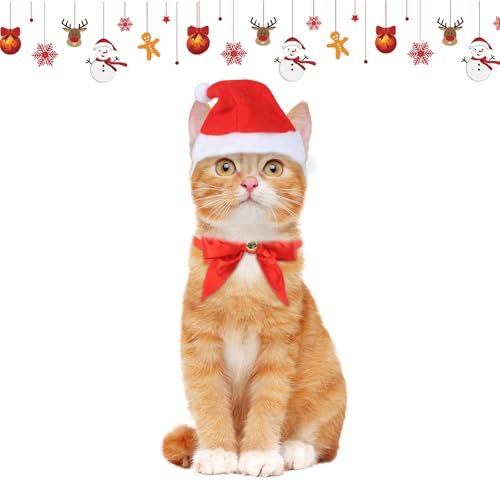 Hunde Weihnachtskostüm, Hundebekleidung & Zubehör mit Hund Fliege und Santa Hut, Katzen Weihnachtskostüm für Weihnachten Geschenke Welpe Hund Katze Party Cosplay Supplies von Kungfu Mall