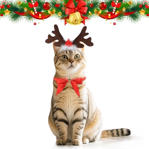 Hunde Weihnachtskostüm, Weihnachten Haustier Kostüme mit Hund Fliege und Hundemütze, Katzen Weihnachtskostüm, Hundebekleidung & Zubehör Katze Party Cosplay Supplies von Kungfu Mall