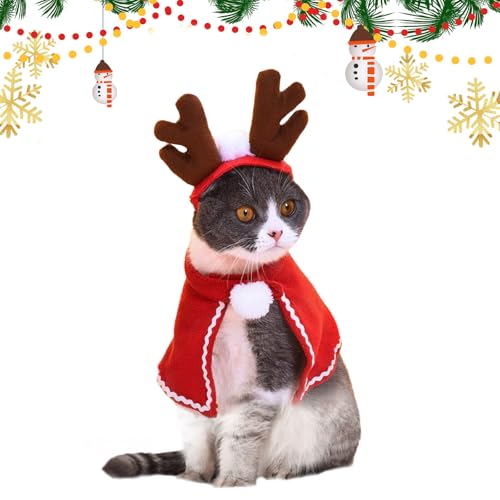 Kungfu Mall Hunde Weihnachtskostüm, Weihnachten Haustier Kostüme mit Schal Geweih Hut und Mantel, Katzen Weihnachtskostüm, Hundebekleidung & Zubehör für Hund Katze Großes Format von Kungfu Mall