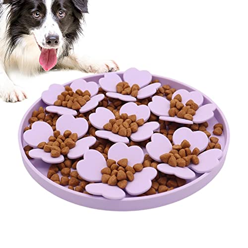 Kunio Silikon-Hundefuttermatte mit Saugfunktion - Slow Feeder Schüssel mit Saugnapf - Erhöhter Blumen-Design-Puzzle-Futterspender für Wasserjoghurt, Nass- oder Trockenfutter, Linderung von Langeweile von Kunio