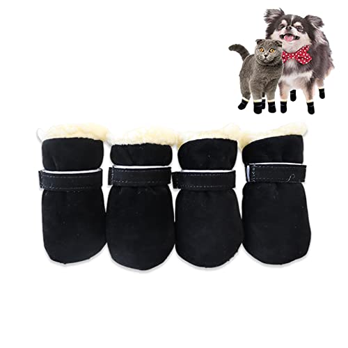 Kunoli Winterschuhe für Hunde, Welpen, warme Schneestiefel, rutschfeste Sohle, Pfotenschutz, für kaltes Wetter, Outdoor, Größe M, Schwarz, 4 Stück von Kunoli