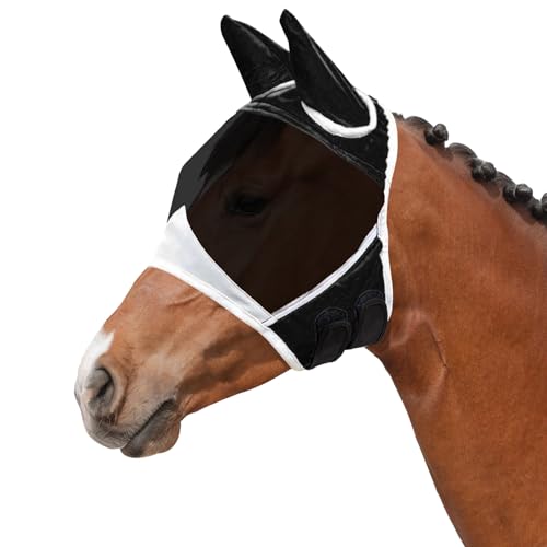 Fliegenmaske Pferd mit Ohrenschutz, Fliegenhaube Pferde für UV-Schutz, Fliegenschutz Pferd Cob mit Ohren, Horse Fly Head Mask with Ears, Fly Control for Pony (L) von Kunoli