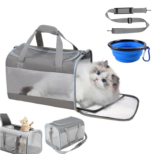 KunpengZen Transportbox Katze, Atmungsaktiv Hundebox Faltbar Mit Einstellbar Schultergurt, Katzentransportbox Mit Abnehmbarem Plüschpad, Cat Carrier Für Bis 7.5kg Camping Auto Reisen Tierarztbesuch von KunpengZen