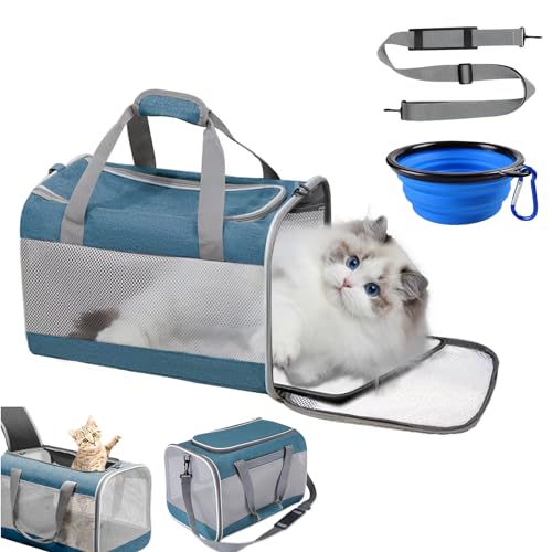 KunpengZen Transportbox Katze, Atmungsaktiv Hundebox Faltbar Mit Einstellbar Schultergurt, Katzentransportbox Mit Abnehmbarem Plüschpad, Cat Carrier Für Bis 7.5kg Camping Auto Reisen Tierarztbesuch von KunpengZen