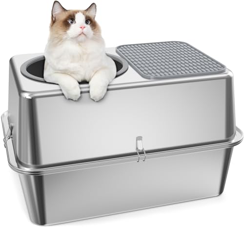 Katzentoilette aus Edelstahl – komplett aus Metall für Katzen – XL Katzentoilette aus Edelstahl – geschlossene Katzentoilette mit Deckel, robust, leicht zu reinigen und geruchsfrei von Kuntrust